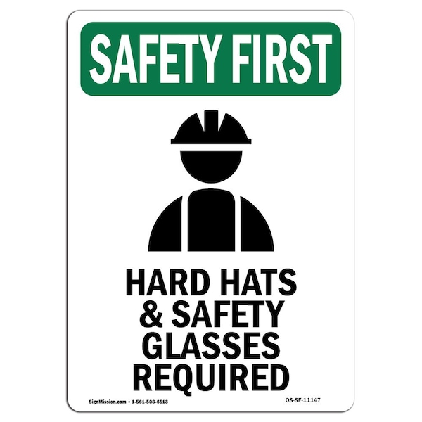 Signmission OSHA Sign, Hard Hats And W/ Symbol, 14in X 10in Rigid Plastic, 10" W, 14" H, Portrait OS-SF-P-1014-V-11147 - main